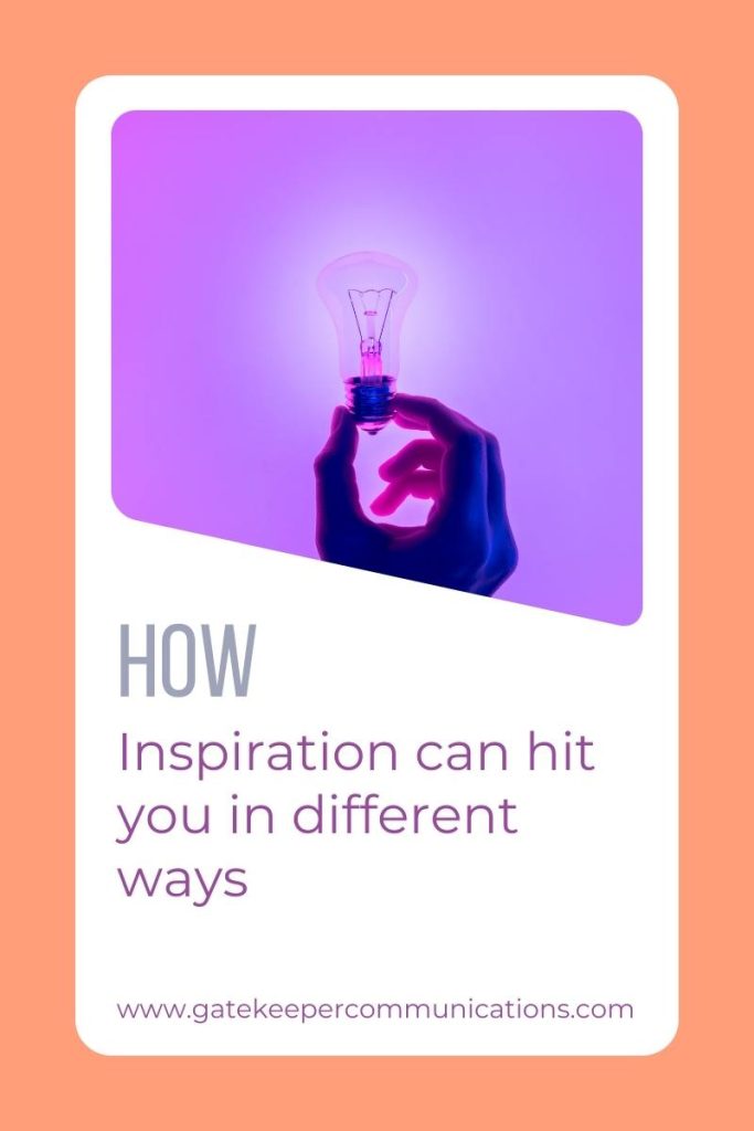 Blog graphic with a picture of a light bulb and the words how inspiration can hit you in different ways