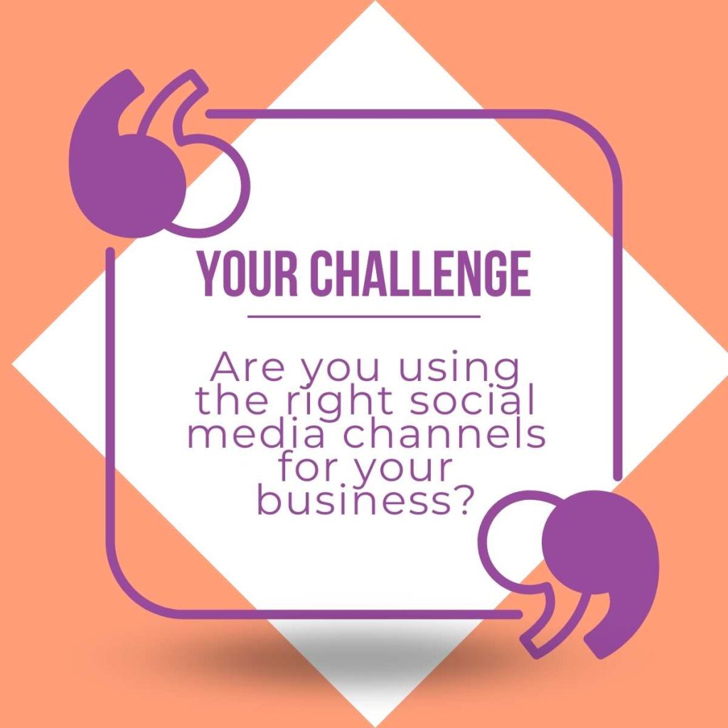 Website blog graphic with a quote saying "your challenge" and the subheading "are you using the right social media channels for your business?"