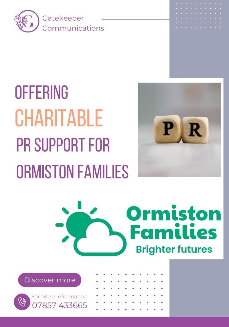 Blog graphic showing that we offer charitable PR support for Ormiston Families